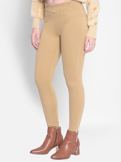 Beige Skinny Trousers-Women Trousers-Crimsoune Club