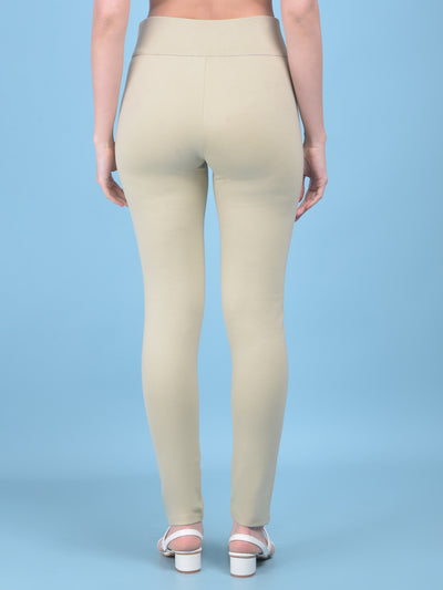 Beige Skinny Treggings-Women Jegging-Crimsoune Club