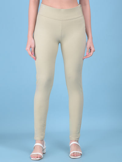 Beige Skinny Treggings-Women Jegging-Crimsoune Club