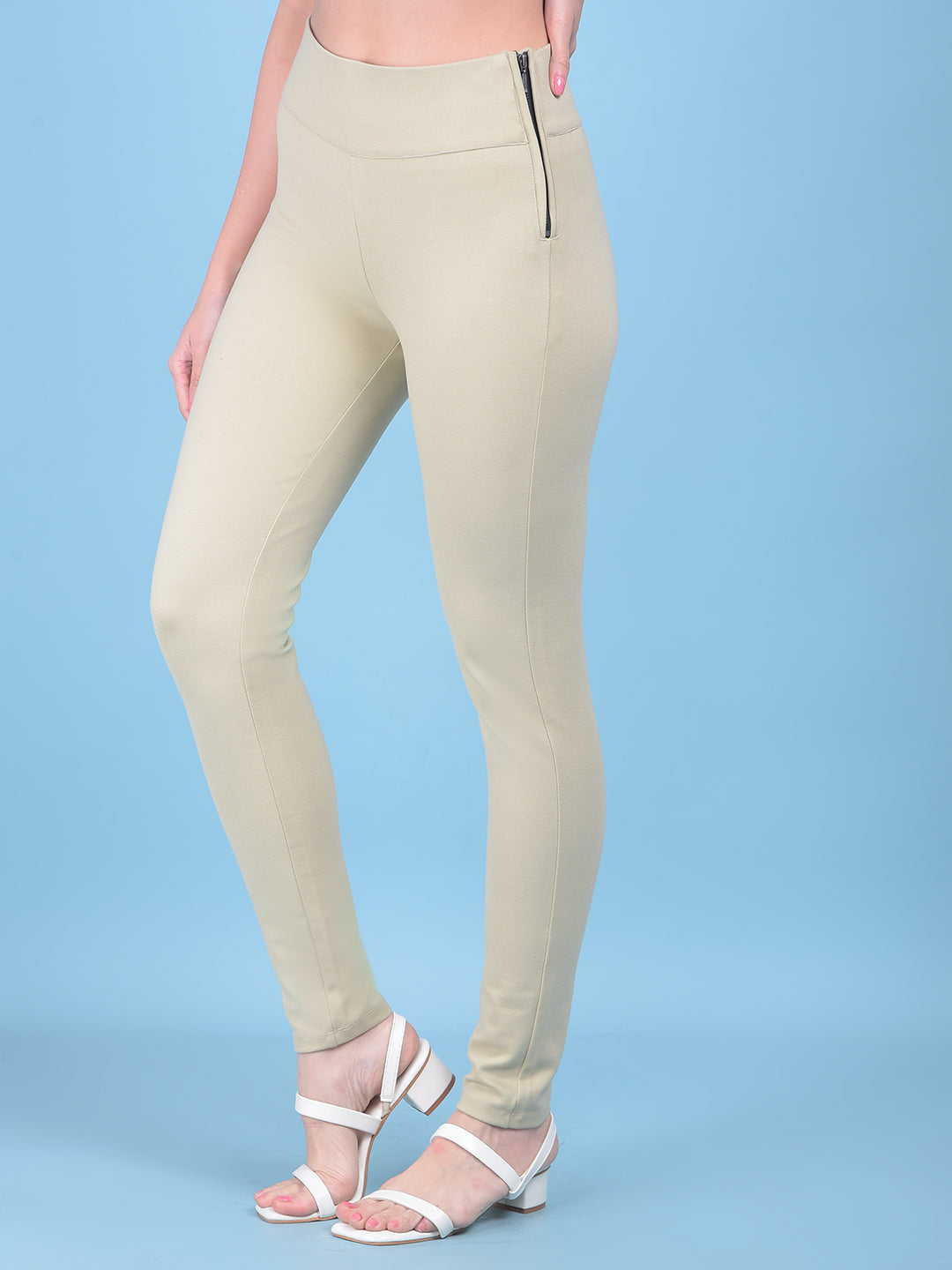 Beige Skinny Treggings-Women Jegging-Crimsoune Club