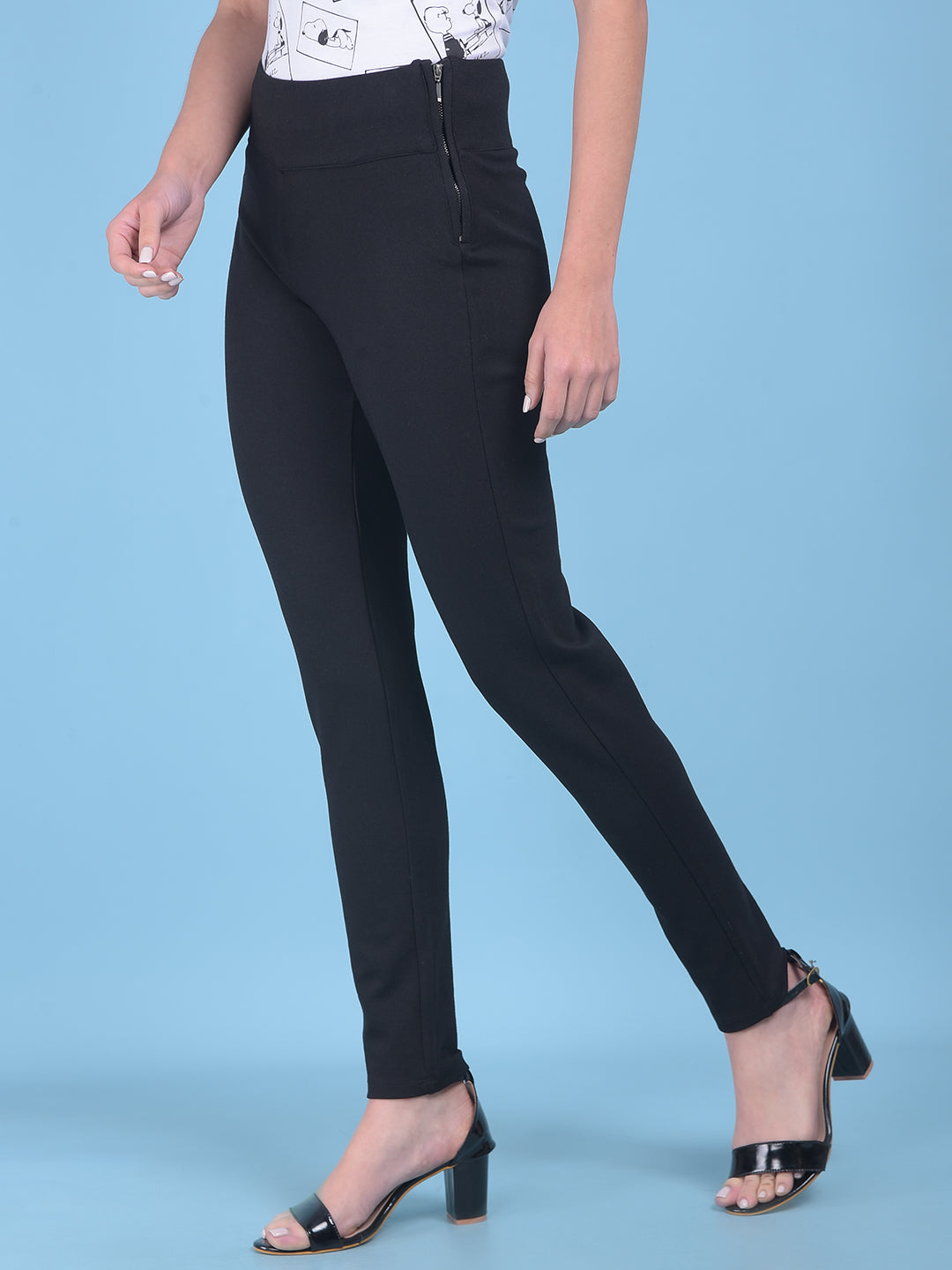 Black Skinny Treggings-Women Treggings-Crimsoune Club