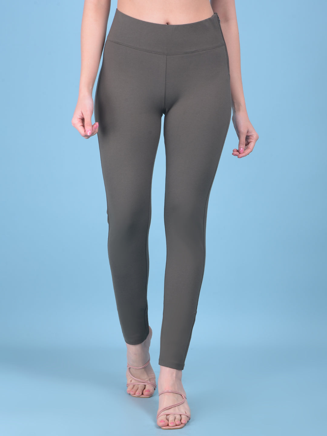 Olive Skinny Treggings-Women Jegging-Crimsoune Club