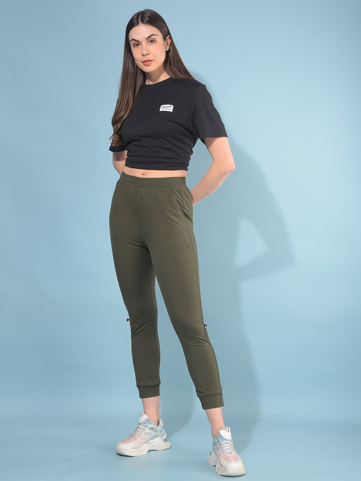 Olive Skinny Joggers-Women Trackpants-Crimsoune Club