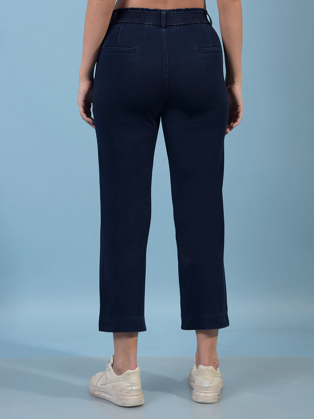 Women's Blue Straight Trousers-Women Trousers-Crimsoune Club