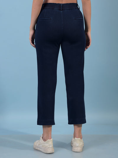 Women's Blue Straight Trousers-Women Trousers-Crimsoune Club
