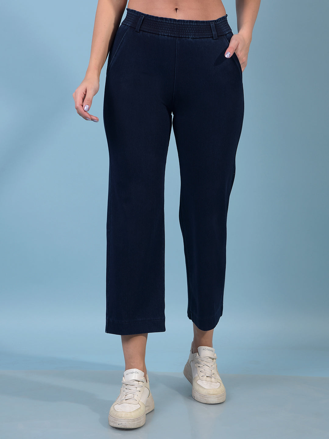 Women's Blue Straight Trousers-Women Trousers-Crimsoune Club