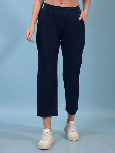 Women's Blue Straight Trousers-Women Trousers-Crimsoune Club