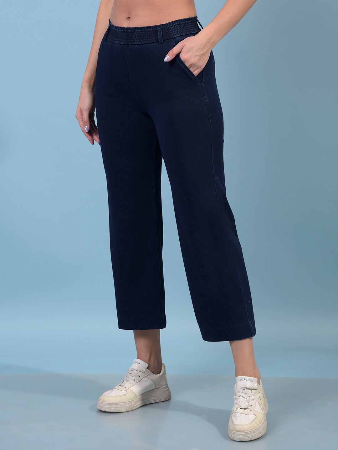 Women's Blue Straight Trousers-Women Trousers-Crimsoune Club