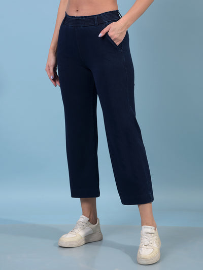 Women's Blue Straight Trousers-Women Trousers-Crimsoune Club
