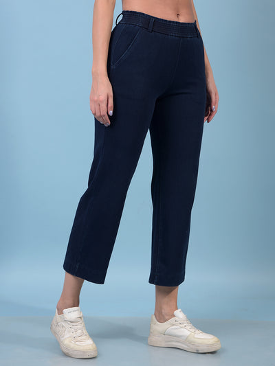 Women's Blue Straight Trousers-Women Trousers-Crimsoune Club