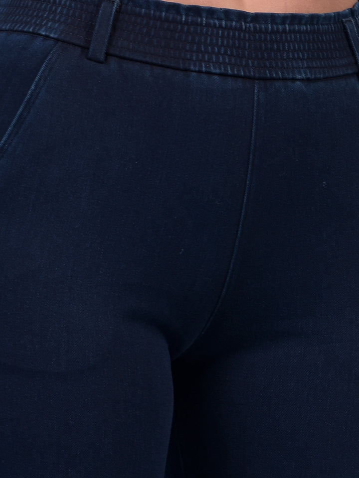 Women's Blue Straight Trousers-Women Trousers-Crimsoune Club