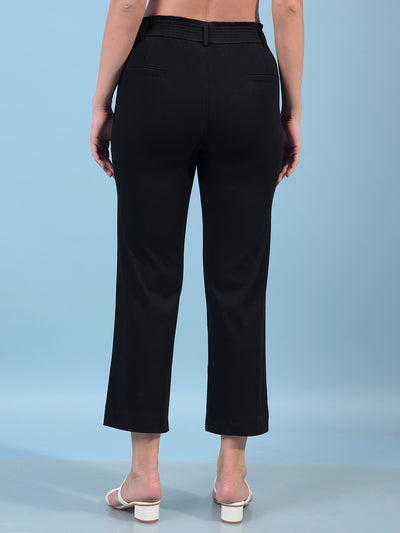 Women's Black Straight Trousers-Women Trousers-Crimsoune Club
