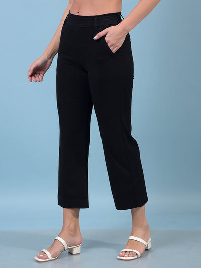 Women's Black Straight Trousers-Women Trousers-Crimsoune Club