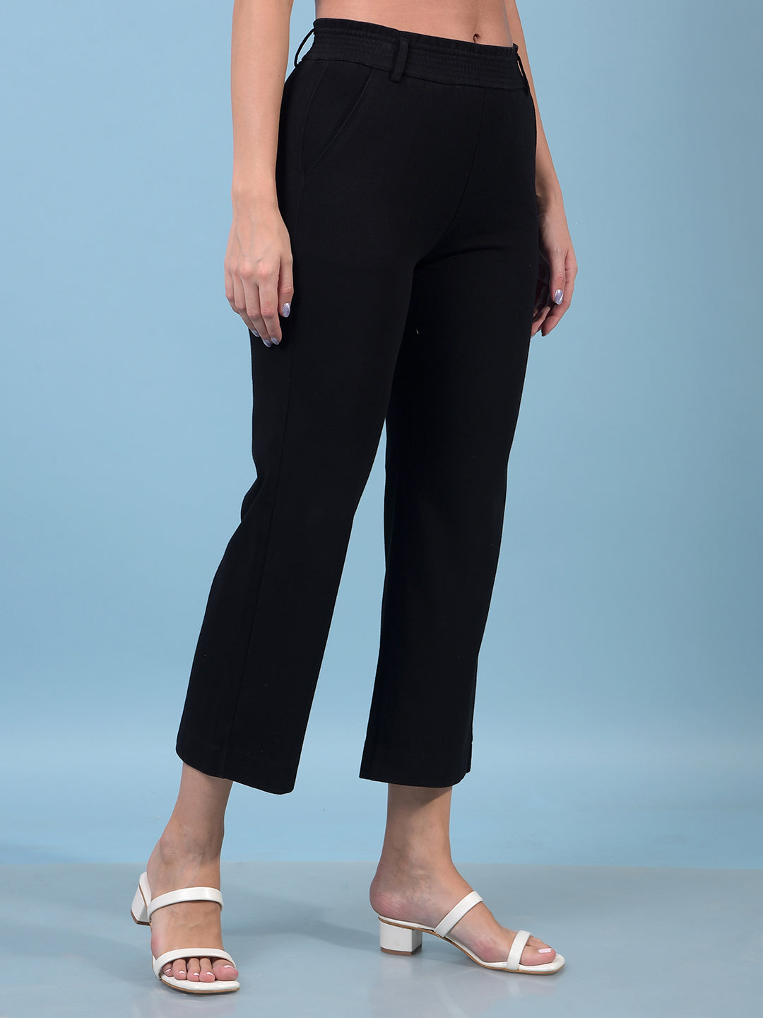 Women's Black Straight Trousers-Women Trousers-Crimsoune Club
