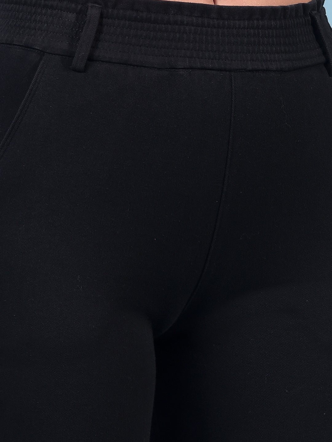 Women's Black Straight Trousers-Women Trousers-Crimsoune Club