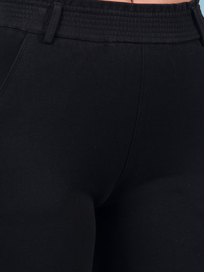 Women's Black Straight Trousers-Women Trousers-Crimsoune Club