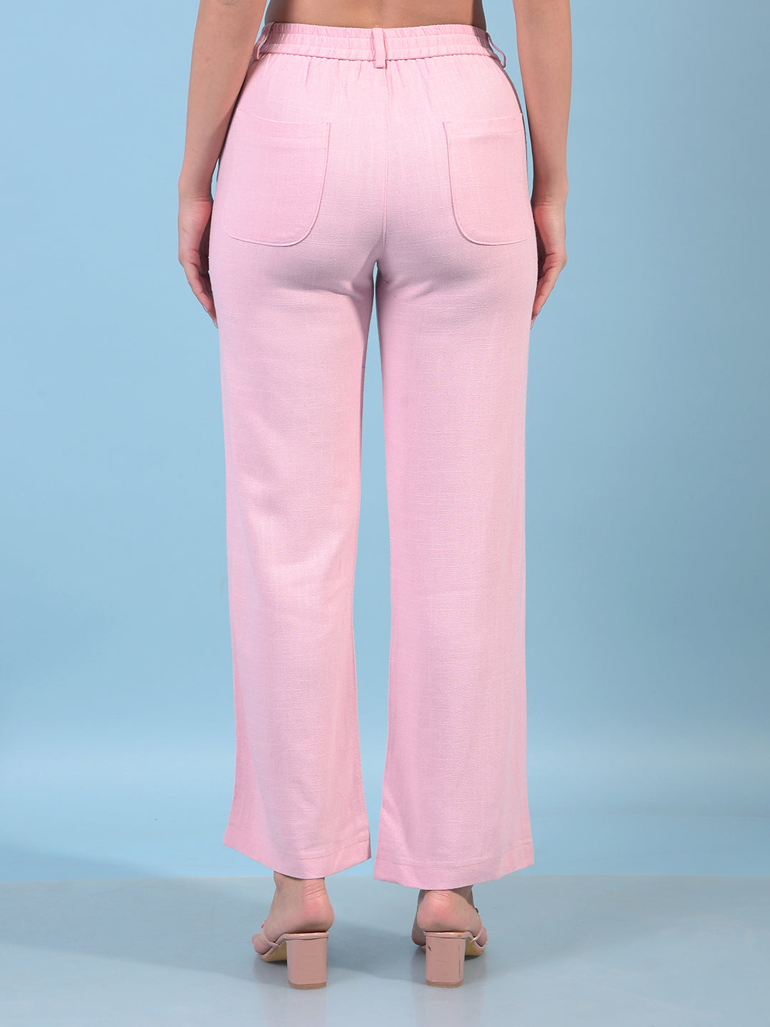 Women's Pink Linen Straight Trousers-Women Trousers-Crimsoune Club