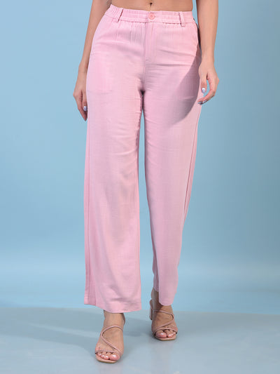 Women's Pink Linen Straight Trousers-Women Trousers-Crimsoune Club