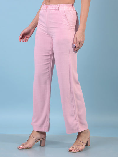 Women's Pink Linen Straight Trousers-Women Trousers-Crimsoune Club