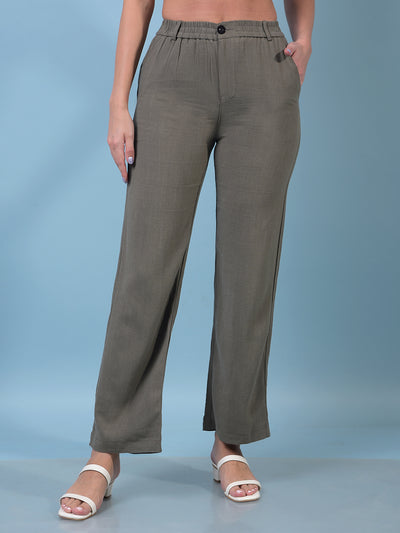 Women's Olive Linen Straight Trousers-Women Trousers-Crimsoune Club