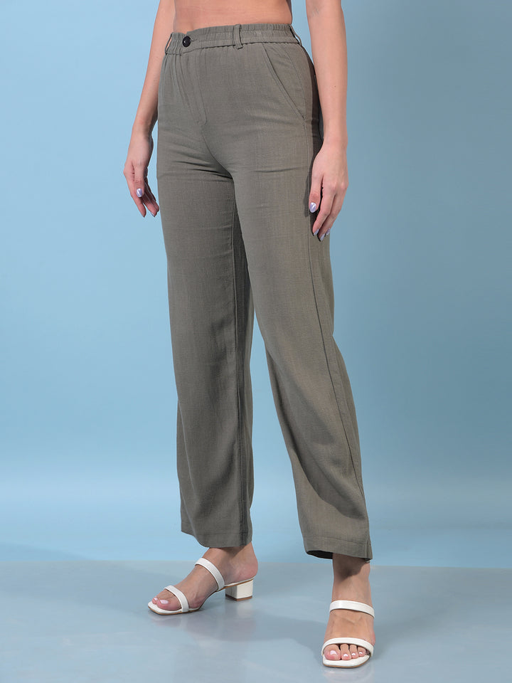 Women's Olive Linen Straight Trousers-Women Trousers-Crimsoune Club