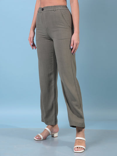 Women's Olive Linen Straight Trousers-Women Trousers-Crimsoune Club