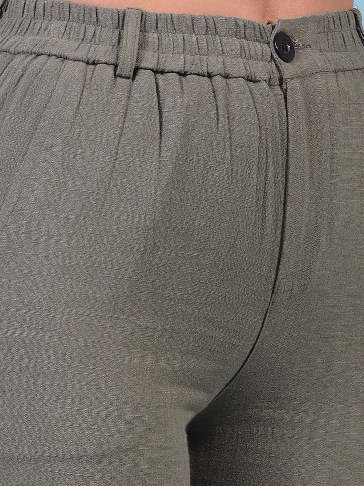 Women's Olive Linen Straight Trousers-Women Trousers-Crimsoune Club