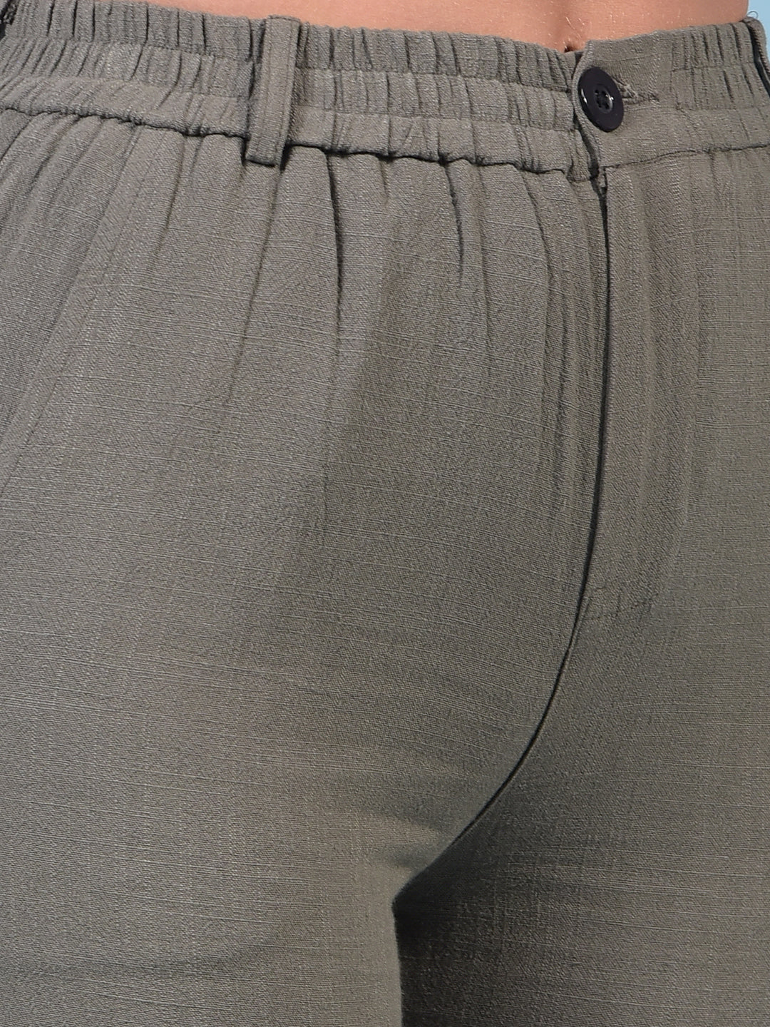 Women's Olive Linen Straight Trousers-Women Trousers-Crimsoune Club