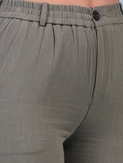 Women's Olive Linen Straight Trousers-Women Trousers-Crimsoune Club