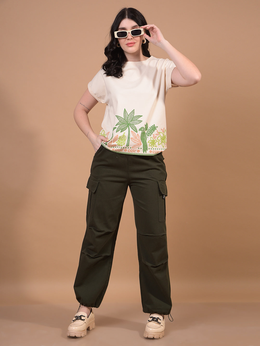 Women's Olive Cargo Trackpants-Women Trackpants-Crimsoune Club