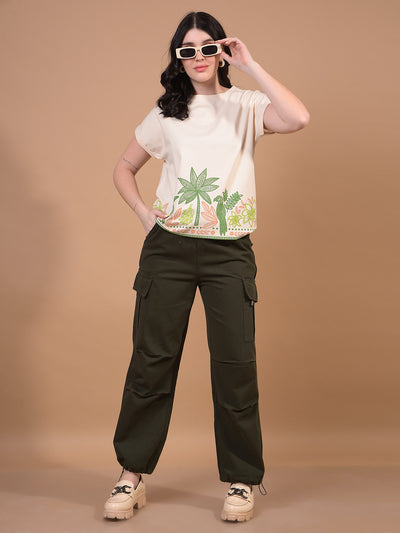 Women's Olive Cargo Trackpants-Women Trackpants-Crimsoune Club