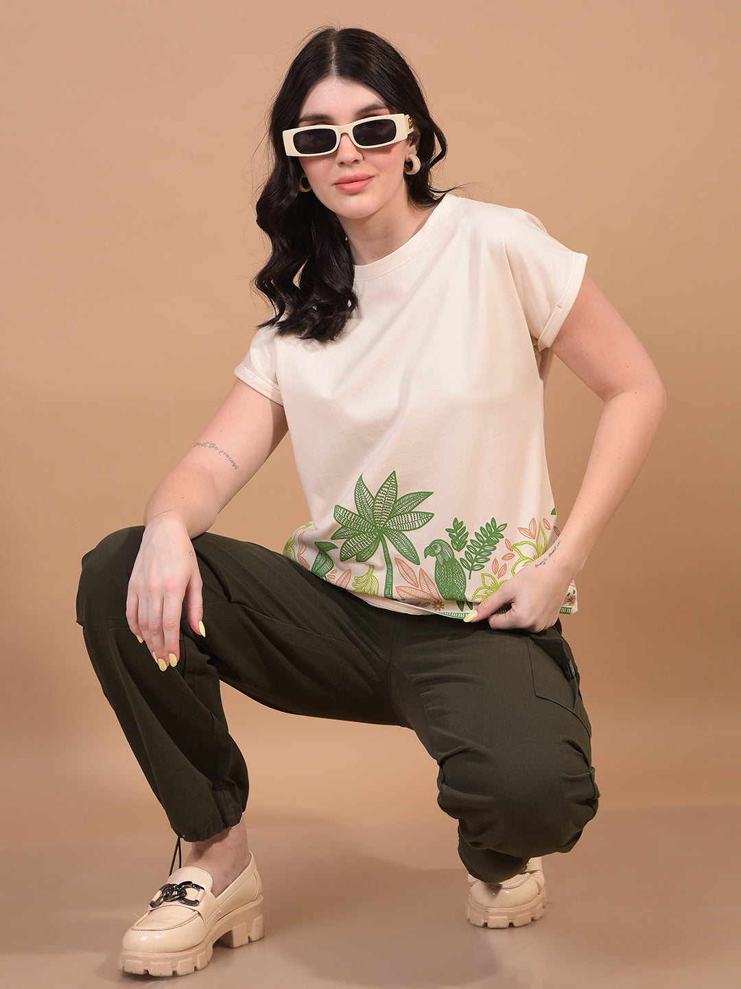 Women's Olive Cargo Trackpants-Women Trackpants-Crimsoune Club