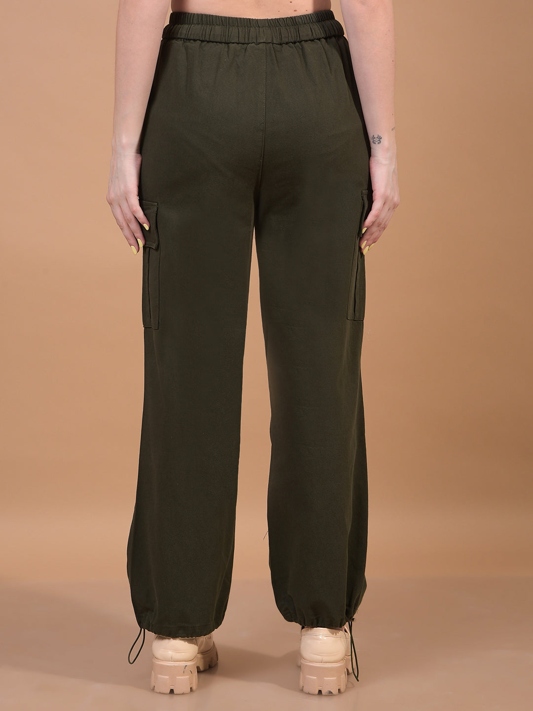 Women's Olive Cargo Trackpants-Women Trackpants-Crimsoune Club
