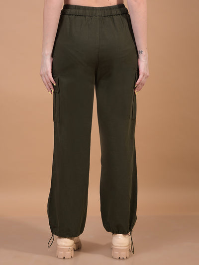 Women's Olive Cargo Trackpants-Women Trackpants-Crimsoune Club