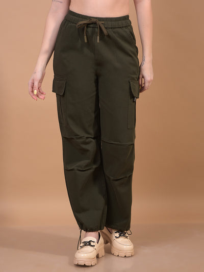 Women's Olive Cargo Trackpants-Women Trackpants-Crimsoune Club