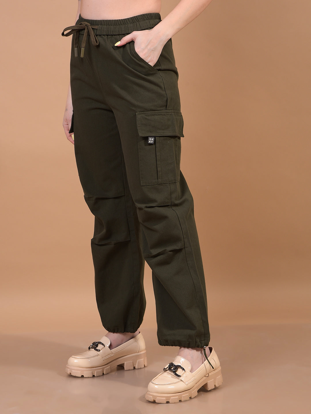 Women's Olive Cargo Trackpants-Women Trackpants-Crimsoune Club