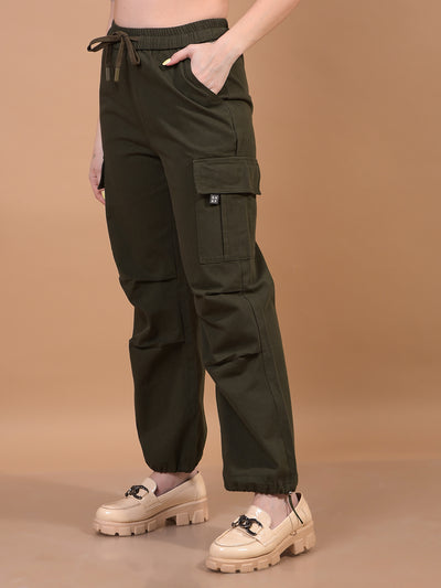 Women's Olive Cargo Trackpants-Women Trackpants-Crimsoune Club