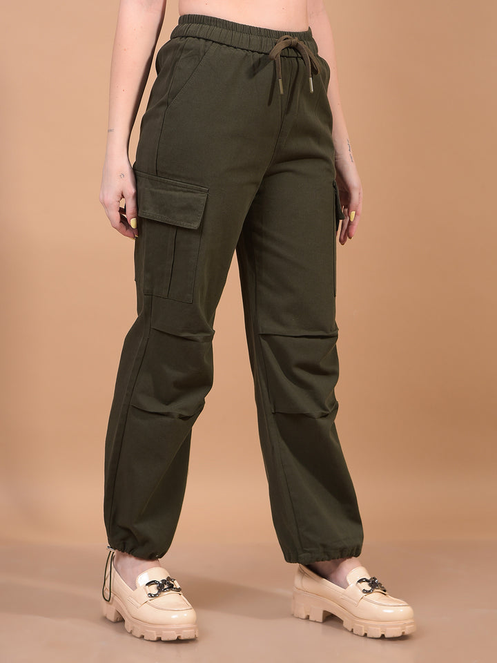 Women's Olive Cargo Trackpants-Women Trackpants-Crimsoune Club
