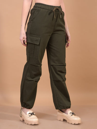 Women's Olive Cargo Trackpants-Women Trackpants-Crimsoune Club