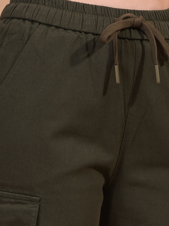Women's Olive Cargo Trackpants-Women Trackpants-Crimsoune Club
