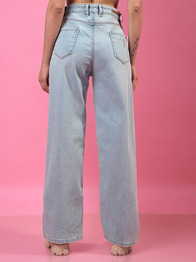Blue Wide-Leg Jeans-Women Jeans-Crimsoune Club