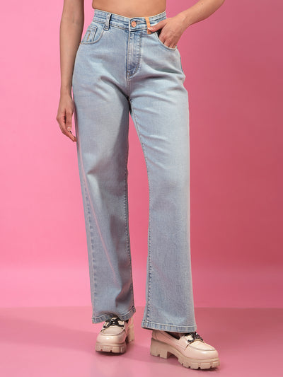 Blue Wide-Leg Jeans-Women Jeans-Crimsoune Club