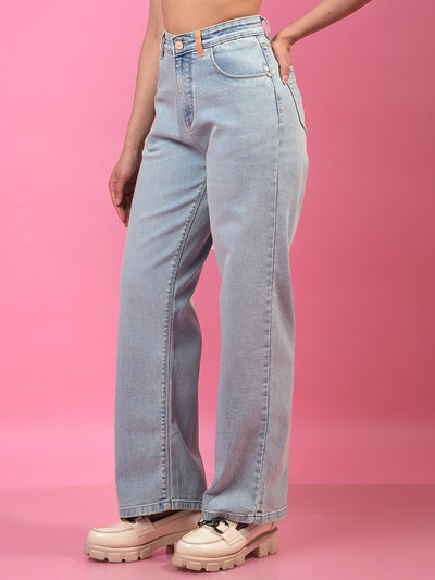 Blue Wide-Leg Jeans-Women Jeans-Crimsoune Club