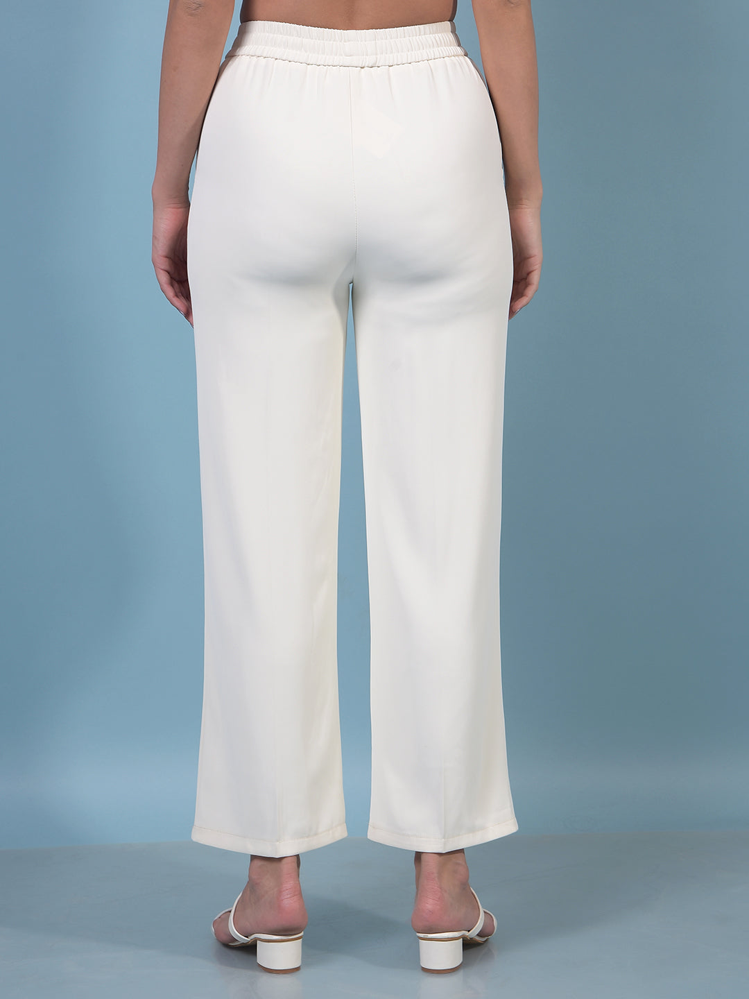 Women's Beige Wide-Leg Trousers-Women Trousers-Crimsoune Club