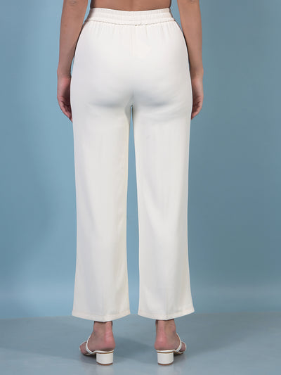 Women's Beige Wide-Leg Trousers-Women Trousers-Crimsoune Club