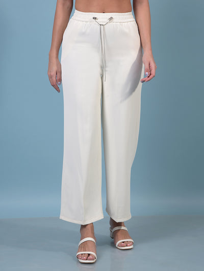 Women's Beige Wide-Leg Trousers-Women Trousers-Crimsoune Club