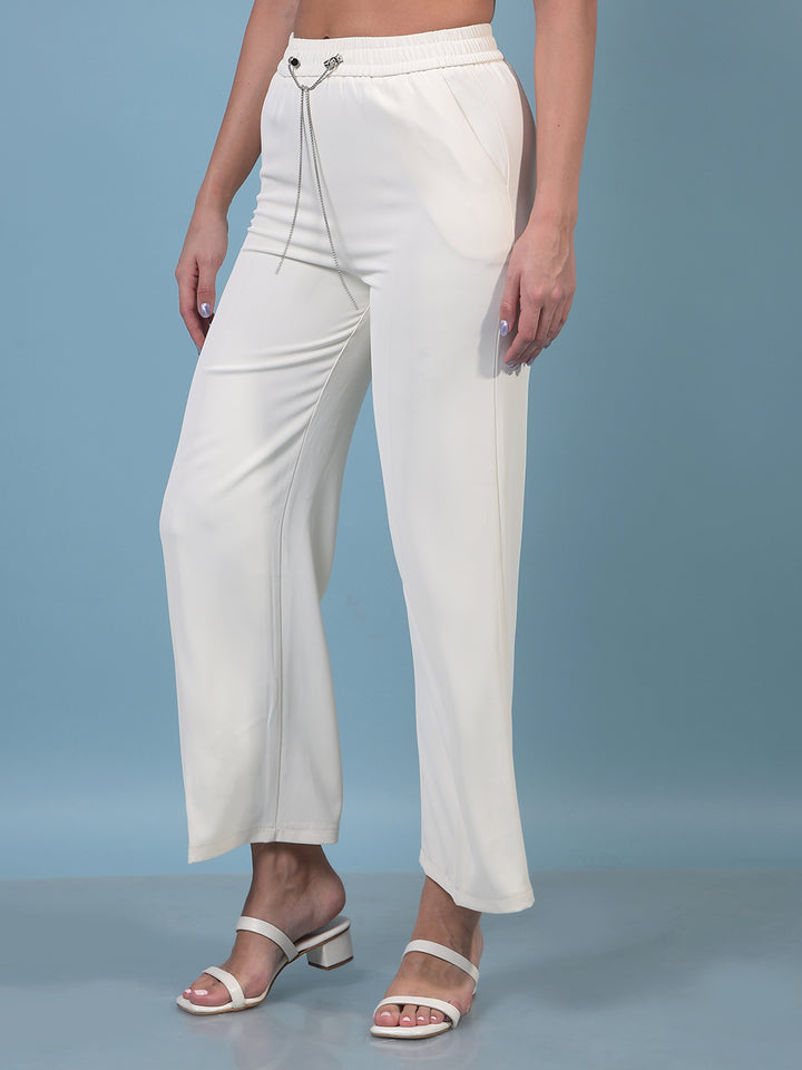 Women's Beige Wide-Leg Trousers-Women Trousers-Crimsoune Club