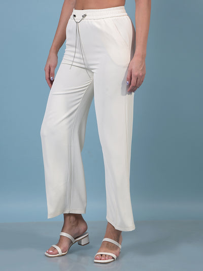 Women's Beige Wide-Leg Trousers-Women Trousers-Crimsoune Club