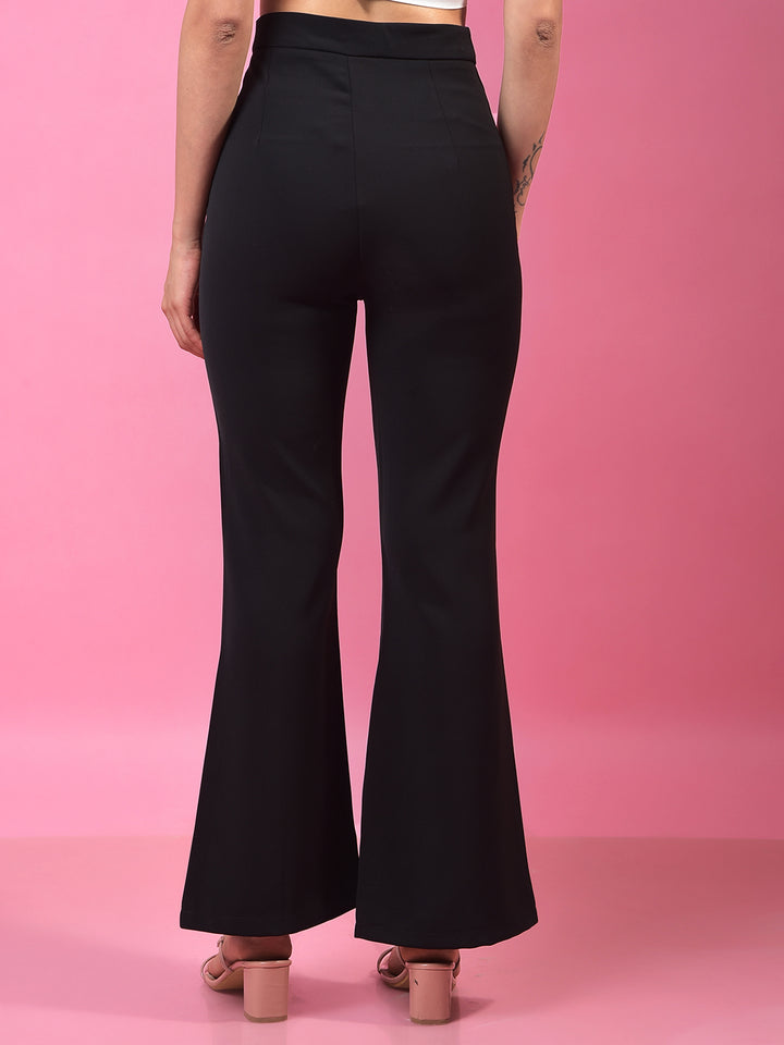 Black Front-Slit Bootcut Trousers-Women Trousers-Crimsoune Club