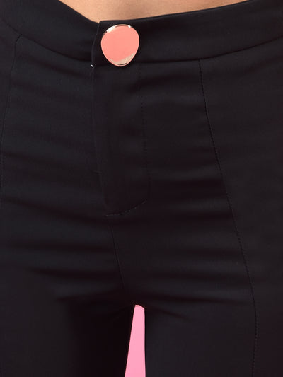 Black Front-Slit Bootcut Trousers-Women Trousers-Crimsoune Club